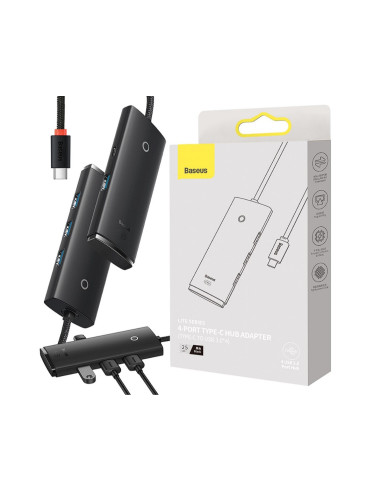 RY-WKQX030401,HUB extern Baseus Lite, porturi USB: USB 3.0 x 4, conectare prin USB Type-C, lungime 1m, negru, "WKQX030401" - 693