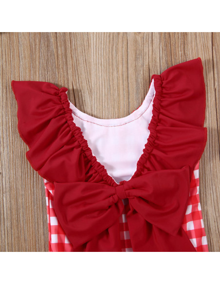 UP-drl47b25,Costum de baie cu patratele rosii si bentita