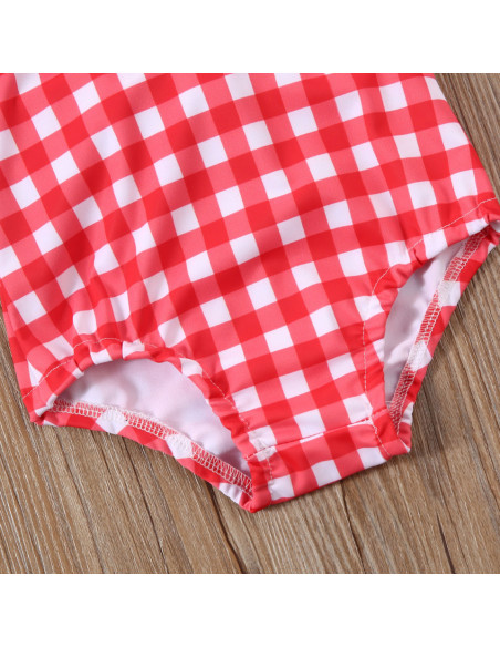 UP-drl47b25,Costum de baie cu patratele rosii si bentita