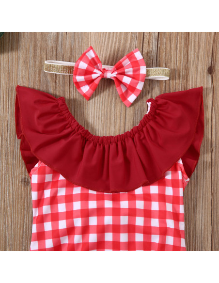 UP-drl47b25,Costum de baie cu patratele rosii si bentita