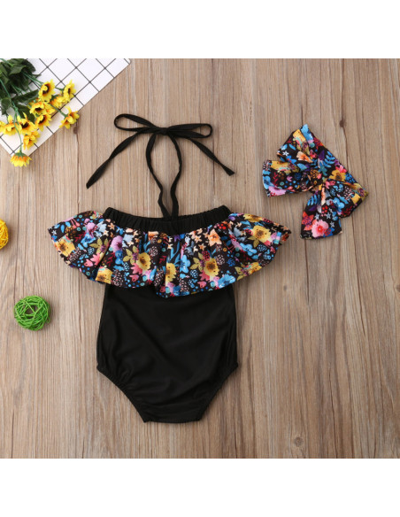UP-drl47a23,Costum de baie cu volan inflorat si bentita