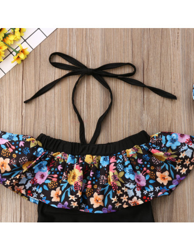 UP-drl47a23,Costum de baie cu volan inflorat si bentita