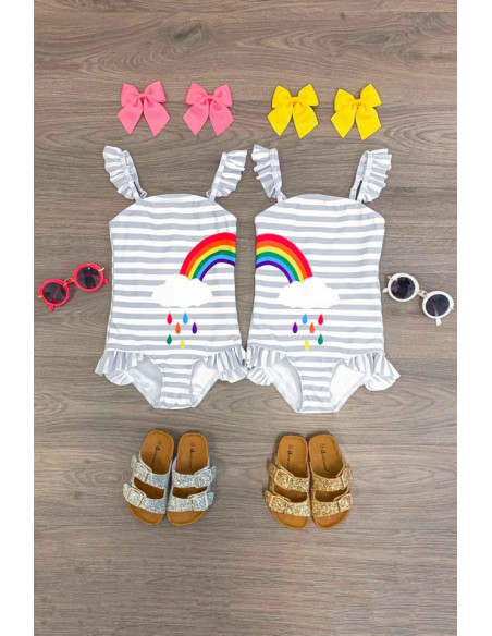 UP-drl47d22,Costum de baie, Motiv curcubeu, pentru gemene UP-drl47d22,Costum de baie, Motiv curcubeu, pentru gemene