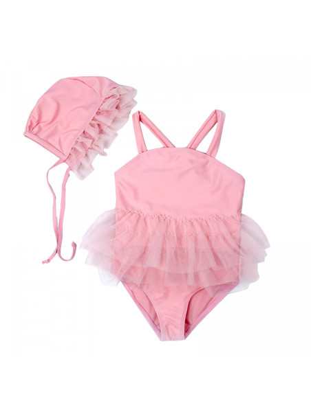 UP-drl47b2w2,Costum de baie Roz cu caciulita UP-drl47b2w2,Costum de baie Roz cu caciulita