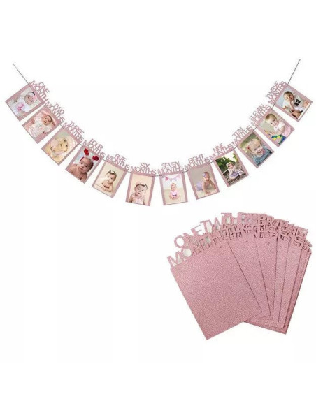 UP-drl260,Ghirlanda pentru fotografii - primele 12 luni (Culoare: Roz)