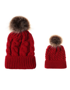 UP-drl1155,Set caciuli mama copil cu un pampon, Diverse culori 2