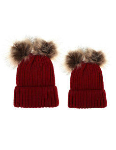 UP-drl1150,Set caciuli mama copil cu doua pampoane, Diverse culori 2