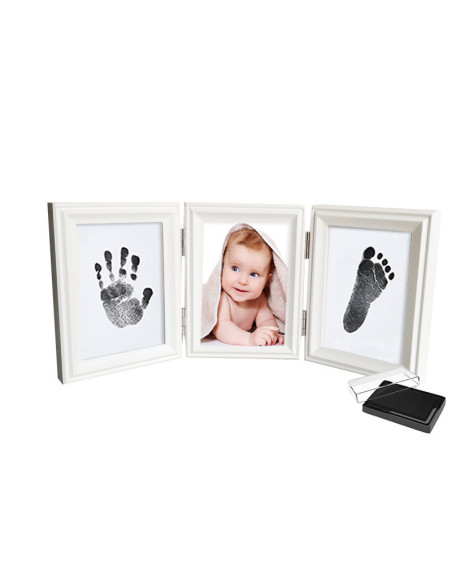 UP-drl-r34,Kit rama foto tripla mobila cu cerneala pentru manuta si piciorus (Culoare rama: Alb, Culoare ink: Rosu)