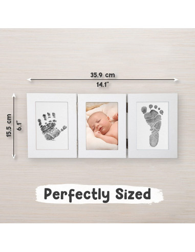 UP-drl-r34,Kit rama foto tripla mobila cu cerneala pentru manuta si piciorus (Culoare rama: Alb, Culoare ink: Rosu)