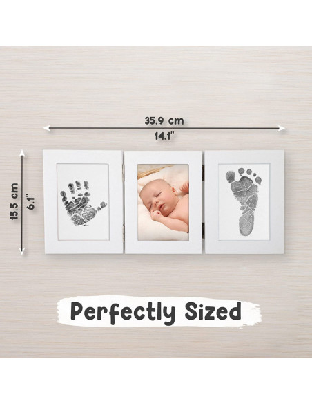 UP-drl-r34,Kit rama foto tripla mobila cu cerneala pentru manuta si piciorus (Culoare rama: Alb, Culoare ink: Rosu)