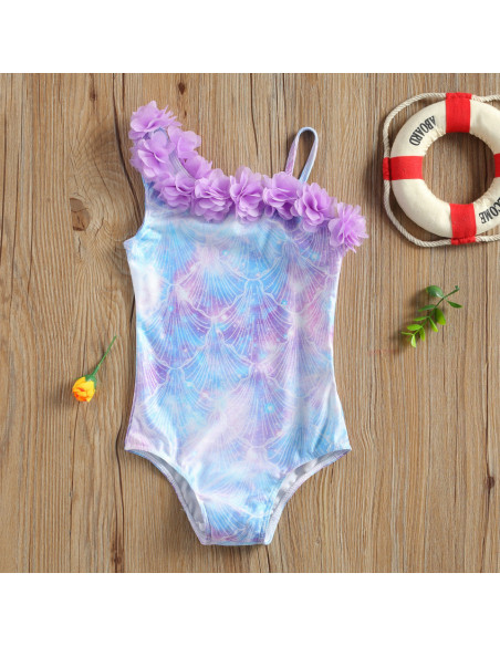 UP-drl47b2r5,Costum de baie Sirena cu floricele aplicate Drool