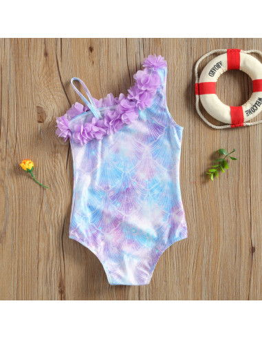 UP-drl47b2r5,Costum de baie Sirena cu floricele aplicate Drool