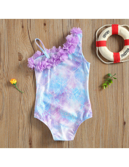 UP-drl47b2r5,Costum de baie Sirena cu floricele aplicate Drool