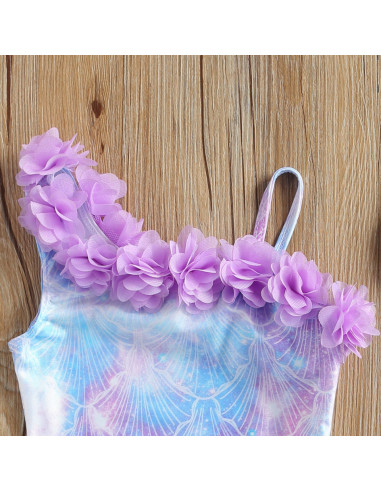 UP-drl47b2r5,Costum de baie Sirena cu floricele aplicate Drool
