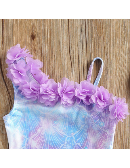 UP-drl47b2r5,Costum de baie Sirena cu floricele aplicate Drool