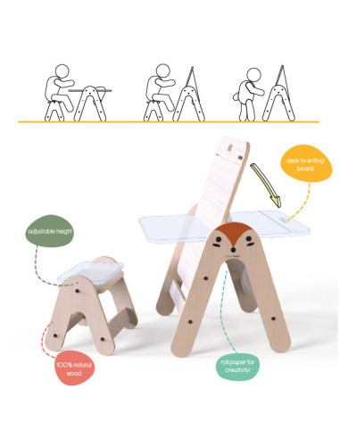 UP-Mtyz_massam2,Masuta si tabla 2 in 1 cu scaunel MamaToyz Massam, Ursulet