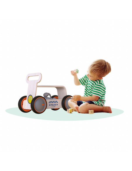 UP-Mtyz_rideonwood2,Masinuta ride-on, premergator si carucior de jucarii MamaToyz DriveMe Wood, Politie - Jucarie din lemn 3 in 