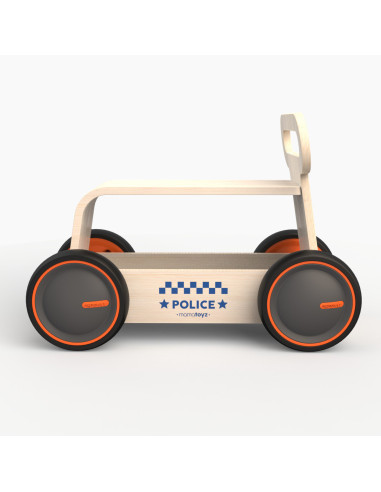 UP-Mtyz_rideonwood2,Masinuta ride-on, premergator si carucior de jucarii MamaToyz DriveMe Wood, Politie - Jucarie din lemn 3 in 