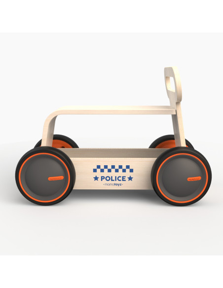 UP-Mtyz_rideonwood2,Masinuta ride-on, premergator si carucior de jucarii MamaToyz DriveMe Wood, Politie - Jucarie din lemn 3 in 