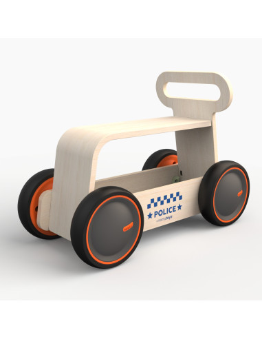 UP-Mtyz_rideonwood2,Masinuta ride-on, premergator si carucior de jucarii MamaToyz DriveMe Wood, Politie - Jucarie din lemn 3 in 