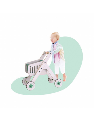 UP-Mtyz_shopper,Antepremergator din lemn 2 in 1 MamaToyz cu cos de cumparaturi