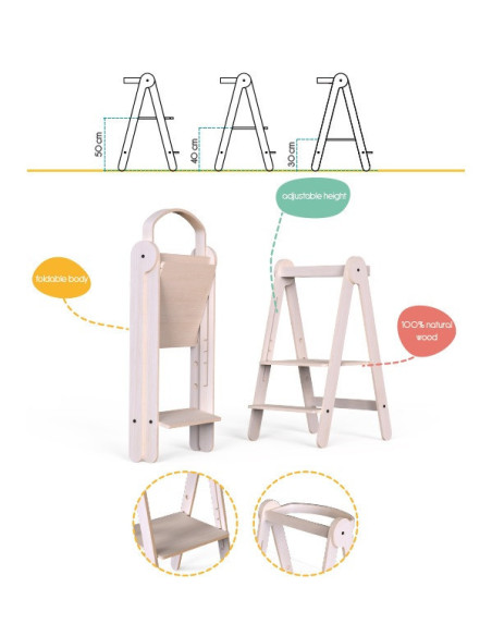 UP-Mtyz_fold_bird,Turn de invatare pliabil MamaToyz Learning Tower din lemn, Galben