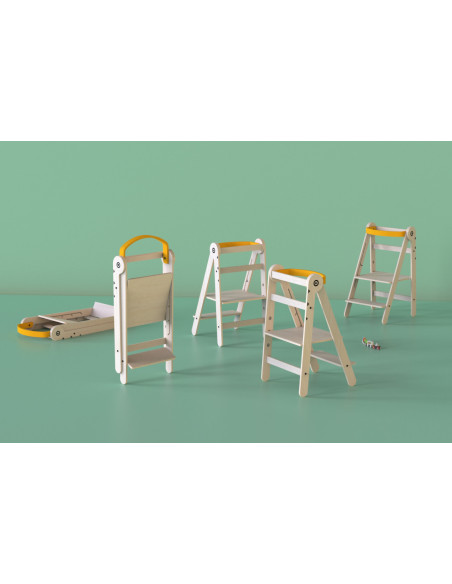 UP-Mtyz_fold_bird,Turn de invatare pliabil MamaToyz Learning Tower din lemn, Galben