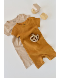 UP-BC-CSYM11404-0,Set de 2 salopetele cu maneca scurta din bumbac organic si modal - Mustar/ Somon BabyCosy (Marime: 0-3 Luni) 2