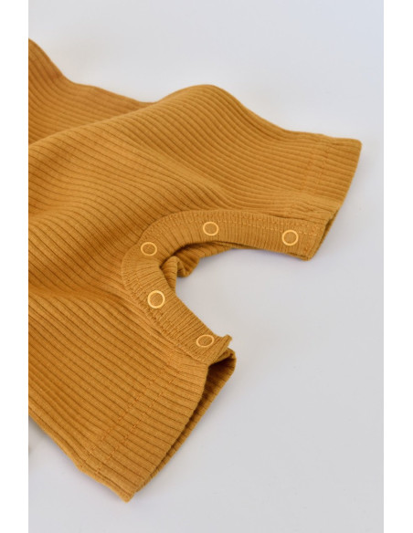 UP-BC-CSYM11404-0,Set de 2 salopetele cu maneca scurta din bumbac organic si modal - Mustar/ Somon BabyCosy (Marime: 0-3 Luni)