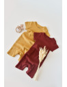 UP-BC-CSYM1105-12,Set de 2 salopetele cu maneca scurta din bumbac organic si modal - Caramiziu/ Sofran BabyCosy (Marime: 12-18 L