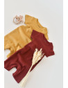 UP-BC-CSYM1105-12,Set de 2 salopetele cu maneca scurta din bumbac organic si modal - Caramiziu/ Sofran BabyCosy (Marime: 12-18 L