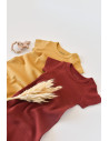 UP-BC-CSYM1105-12,Set de 2 salopetele cu maneca scurta din bumbac organic si modal - Caramiziu/ Sofran BabyCosy (Marime: 12-18 L