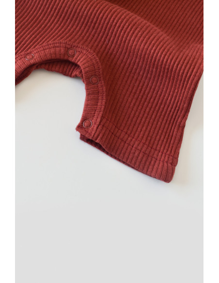 UP-BC-CSYM1105-12,Set de 2 salopetele cu maneca scurta din bumbac organic si modal - Caramiziu/ Sofran BabyCosy (Marime: 12-18 L