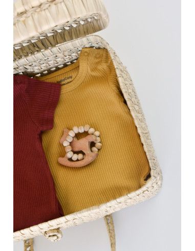 UP-BC-CSYM1105-12,Set de 2 salopetele cu maneca scurta din bumbac organic si modal - Caramiziu/ Sofran BabyCosy (Marime: 12-18 L
