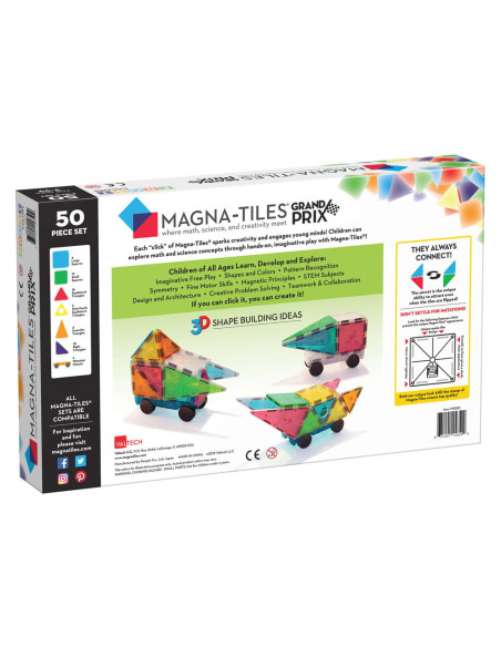 MGT-15850,MAGNA-TILES Grand Prix, set magnetic 50 de piese cu masinute