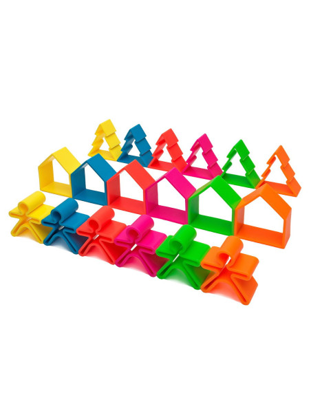 DEN01011,Set senzorial openended cu 18 piese, neon, Dena Toys DEN01011,Set senzorial openended cu 18 piese, neon, Dena Toys