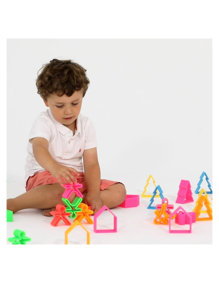 DEN01011,Set senzorial openended cu 18 piese, neon, Dena Toys DEN01011,Set senzorial openended cu 18 piese, neon, Dena Toys