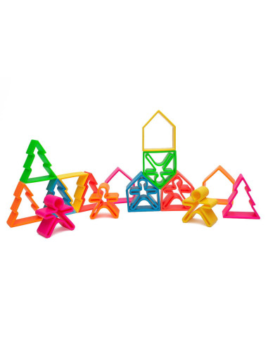 DEN01011,Set senzorial openended cu 18 piese, neon, Dena Toys DEN01011,Set senzorial openended cu 18 piese, neon, Dena Toys