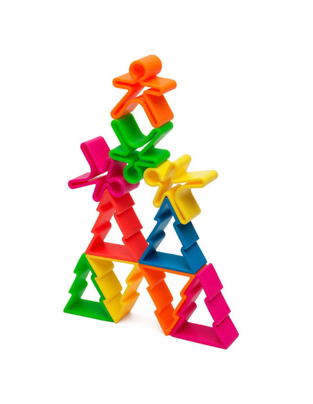 DEN01011,Set senzorial openended cu 18 piese, neon, Dena Toys DEN01011,Set senzorial openended cu 18 piese, neon, Dena Toys