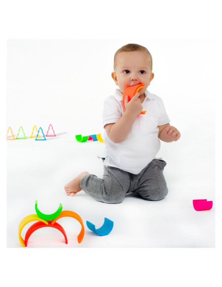 DEN01028,Rainbow, joc montessori de stivuire, 6 piese, neon