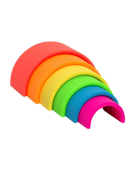 DEN01028,Rainbow, joc montessori de stivuire, 6 piese, neon