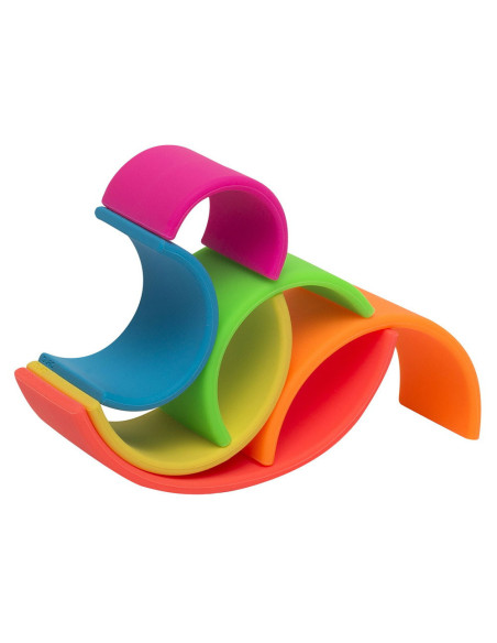 DEN01028,Rainbow, joc montessori de stivuire, 6 piese, neon