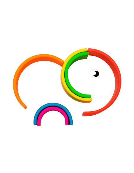 DEN01028,Rainbow, joc montessori de stivuire, 6 piese, neon