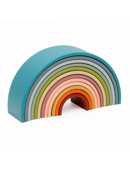 DEN01053,Rainbow, joc montessori de stivuire, 12 buc, nature
