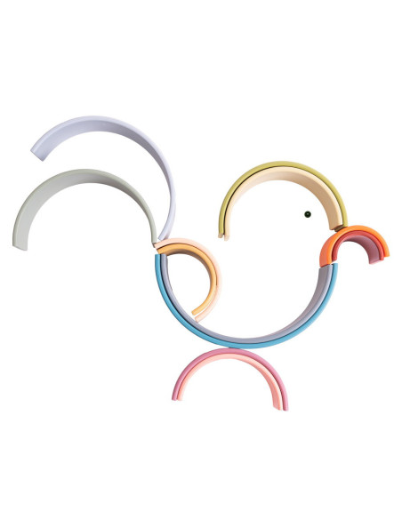 DEN01053,Rainbow, joc montessori de stivuire, 12 buc, nature