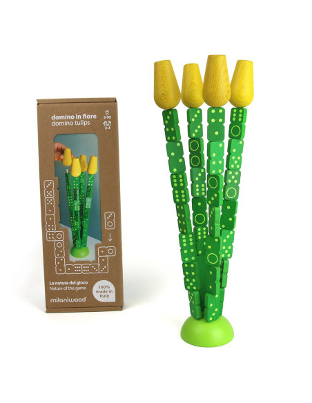 M-MDMN0-001,Domino Tulips, cu piese stivuibile din lemn, Milaniwood