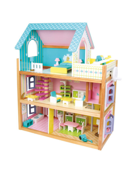 MEN4255,Casuta de papusi din lemn cu doua etaje si lift