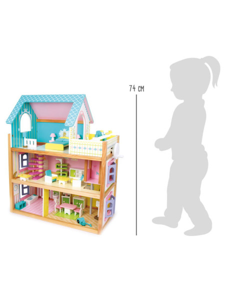 MEN4255,Casuta de papusi din lemn cu doua etaje si lift