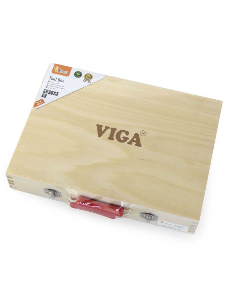 VIG50387,Trusa de scule din lemn, cutie si 10 piese, Viga Toys