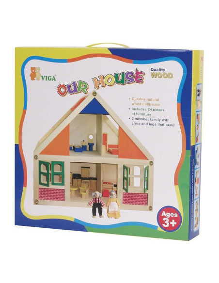 VIG0785,Casuta de papusi din lemn cu mansarda Viga